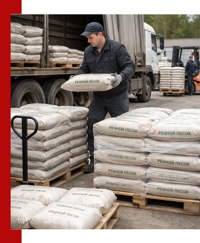 Речной песок в мешках с доставкой в Тихвине