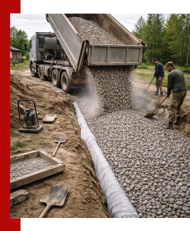 Гравий для дренажа с доставкой в Тихвине качественный и недорогой