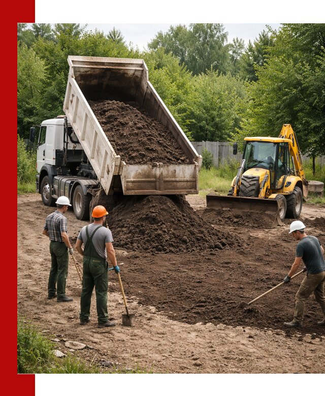 Доставка и укладка грунта для выравнивания участка в Тихвине