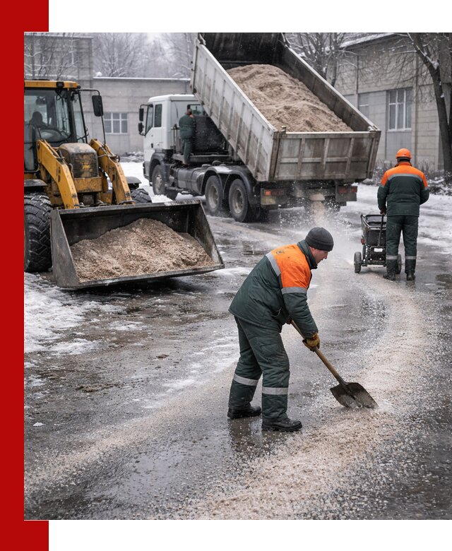 Реагент против гололеда с доставкой и нанесением в Тихвине