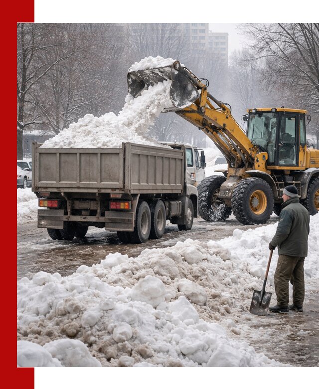 Вывоз снега грузовой техникой в Тихвине оперативно и чисто