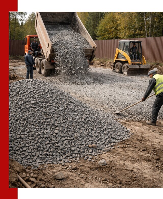 Отсыпка участка щебнем с доставкой и уплотнением в Тихвине